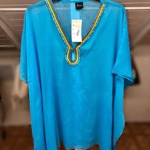 Turquoise Beaded Georgette Kaftan